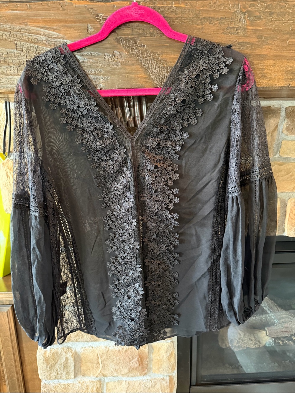 Alice and Olivia Silk Brea Lace Detail Ballon sleeve Blouse - Picture 7 of 9